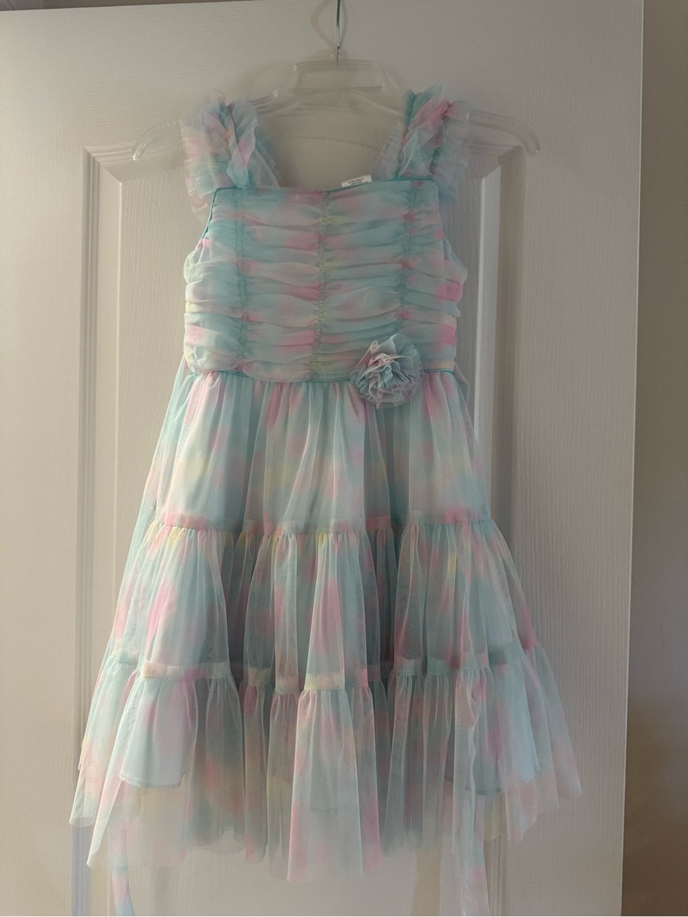 Jona Michelle Pastel Multicolor Tulle Party Dress with Floral Accent